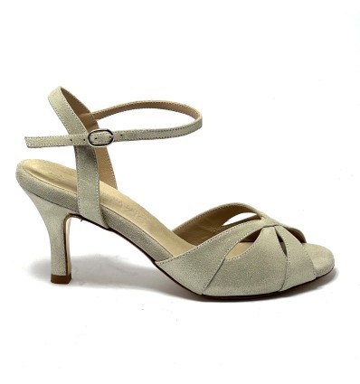 Scarpa da ballo donna tango argentino ballo da sala latino nabuk polverizzato panna suola cuoio pomiciato tacco 70 stiletto