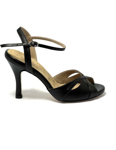 Scarpa da ballo donna tango argentino ballo da sala latino pelle nero sottopiede memory suola cuoio pomiciato tacco 90