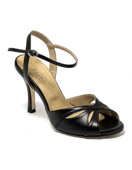 Scarpa da ballo donna tango argentino ballo da sala latino pelle nero sottopiede memory suola cuoio pomiciato tacco 90