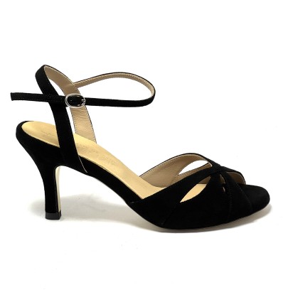 Scarpa da ballo donna tango argentino ballo da sala latino camoscio nero sottopiede in memory suola cuoio pomiciato tacco 70