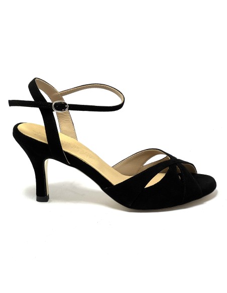 Scarpa da ballo donna tango argentino ballo da sala latino camoscio nero sottopiede in memory suola cuoio pomiciato tacco 70