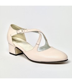 Scarpa da ballo donna ballo da sala liscio punta chiusa pelle cipria suola cuoio pomiciato tacco 30 largo