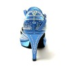 Scarpa da ballo donna latino americano ballo da sala liscio raso blu strass boreali plateau suola bufalo tacco 85 stiletto