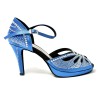 Scarpa da ballo donna latino americano ballo da sala liscio raso blu strass boreali plateau suola bufalo tacco 85 stiletto