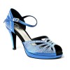 Scarpa da ballo donna latino americano ballo da sala liscio raso blu strass boreali plateau suola bufalo tacco 85 stiletto