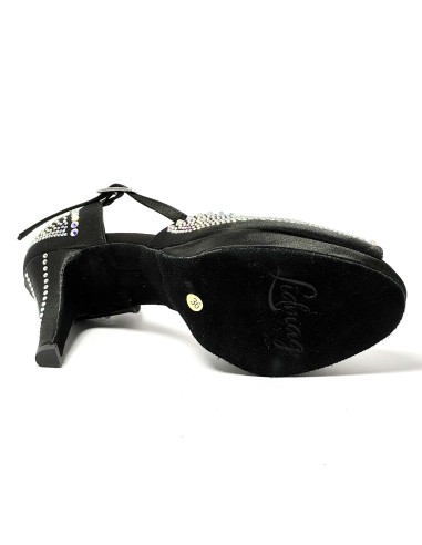 Scarpa da ballo donna latino americano ballo da sala liscio plateau raso nero strass boreali suola bufalo tacco 85 stiletto