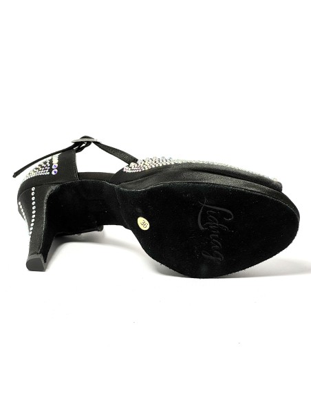 Scarpa da ballo donna latino americano ballo da sala liscio plateau raso nero strass boreali suola bufalo tacco 85 stiletto
