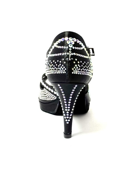 Scarpa da ballo donna latino americano ballo da sala liscio plateau raso nero strass boreali suola bufalo tacco 85 stiletto