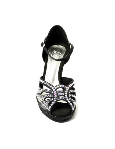 Scarpa da ballo donna latino americano ballo da sala liscio plateau raso nero strass boreali suola bufalo tacco 85 stiletto