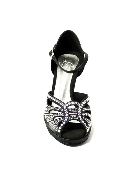 Scarpa da ballo donna latino americano ballo da sala liscio plateau raso nero strass boreali suola bufalo tacco 85 stiletto