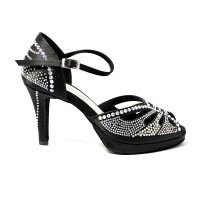 Scarpa da ballo donna latino americano ballo da sala liscio plateau raso nero strass boreali suola bufalo tacco 85 stiletto