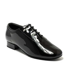 Scarpa da ballo uomo ballo da sala liscio standard latino tango argentino tomaia in vernice nero suola in bufalo tacco 25