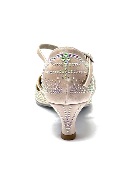 Scarpa da ballo donna latino americano caraibici salsa bachata ballo da sala tango raso cipria strass suola bufalo tacco 50