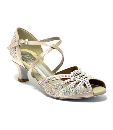 Scarpa da ballo donna latino americano caraibici salsa bachata ballo da sala tango raso cipria strass suola bufalo tacco 50