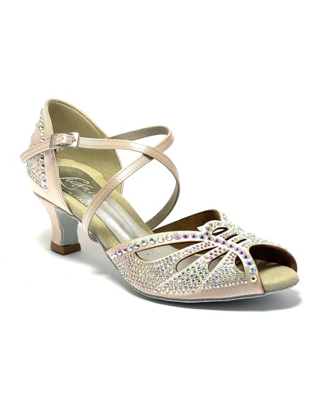 Scarpa da ballo donna latino americano caraibici salsa bachata ballo da sala tango raso cipria strass suola bufalo tacco 50