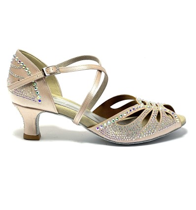 Scarpa da ballo donna latino americano caraibici salsa bachata ballo da sala tango raso cipria strass suola bufalo tacco 50