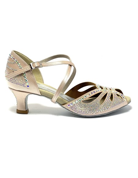 Scarpa da ballo donna latino americano caraibici salsa bachata ballo da sala tango raso cipria strass suola bufalo tacco 50