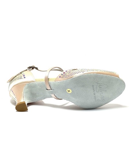 Scarpa da ballo donna latino americano caraibici salsa bachata ballo da sala tango raso cipria strass suola bufalo tacco 50