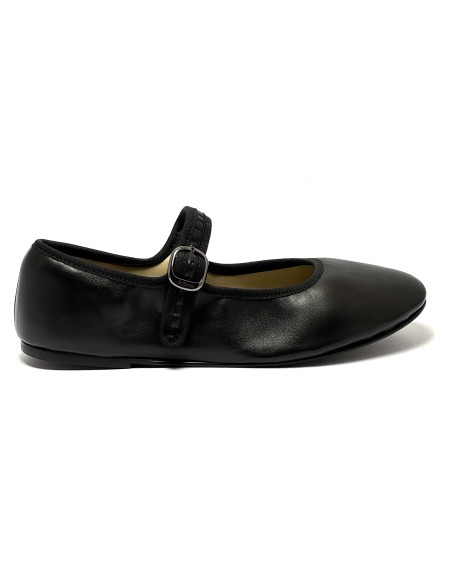 Scarpa da ballo donna modello ballerina ballo da sala boogie woogie swing lindy hop pelle nero suola gommina tacco 5 mm