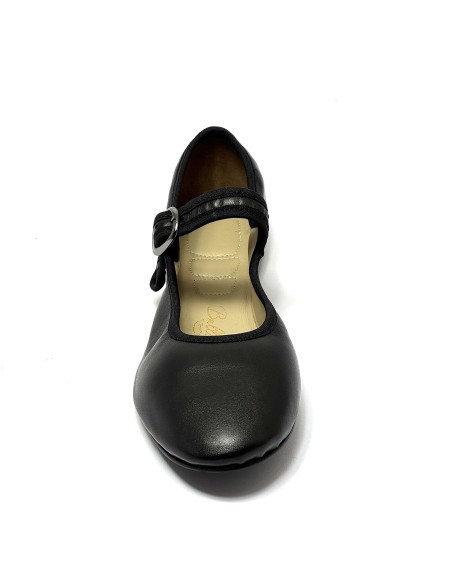 Scarpa da ballo donna modello ballerina ballo da sala boogie woogie swing lindy hop pelle nero suola gommina tacco 5 mm