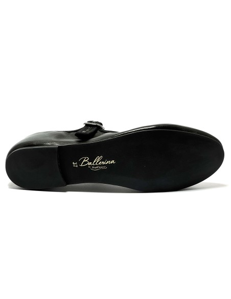 Scarpa da ballo donna modello ballerina ballo da sala boogie woogie swing lindy hop pelle nero suola gommina tacco 5 mm