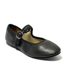 Scarpa da ballo donna modello ballerina ballo da sala boogie woogie swing lindy hop pelle nero suola gommina tacco 5 mm