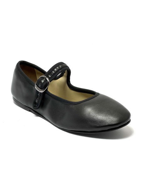 Scarpa da ballo donna modello ballerina ballo da sala boogie woogie swing lindy hop pelle nero suola gommina tacco 5 mm