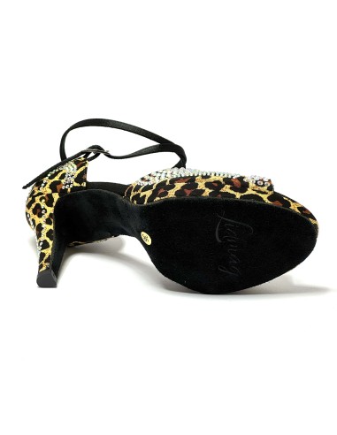 Scarpa da ballo donna latino salsa bachata ballo da sala tango plateau raso leopardo beige strass suola bufalo tacco 85