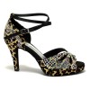 Scarpa da ballo donna latino salsa bachata ballo da sala tango plateau raso leopardo beige strass suola bufalo tacco 85