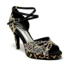 Scarpa da ballo donna latino salsa bachata ballo da sala tango plateau raso leopardo beige strass suola bufalo tacco 85