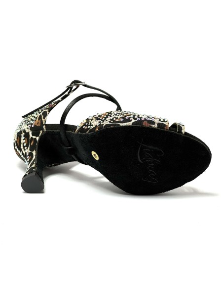 Scarpa da ballo donna latino americano caraibici salsa bachata ballo da sala tango raso leopardo bianco suola bufalo tacco 80