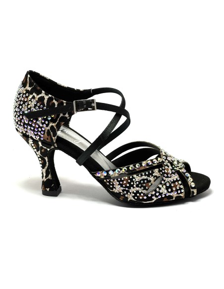 Scarpa da ballo donna latino americano caraibici salsa bachata ballo da sala tango raso leopardo bianco suola bufalo tacco 80