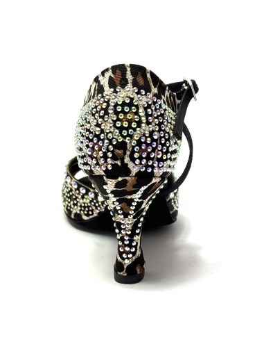 Scarpa da ballo donna latino americano caraibici salsa bachata ballo da sala tango raso leopardo bianco suola bufalo tacco 80