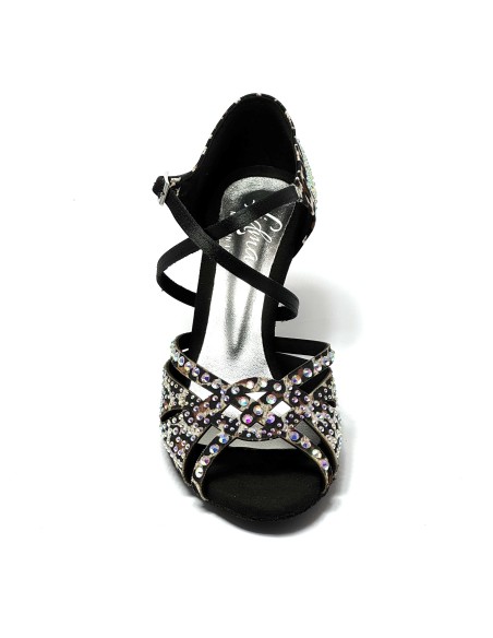 Scarpa da ballo donna latino americano caraibici salsa bachata ballo da sala tango raso leopardo bianco suola bufalo tacco 80