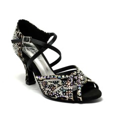 Scarpa da ballo donna latino americano caraibici salsa bachata ballo da sala tango raso leopardo bianco suola bufalo tacco 80