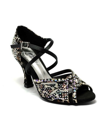 Scarpa da ballo donna latino americano caraibici salsa bachata ballo da sala tango raso leopardo bianco suola bufalo tacco 80