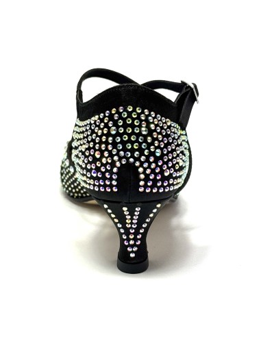 Scarpa da ballo donna latino americano caraibici salsa bachata ballo da sala tango raso nero strass suola cuoio tacco 50