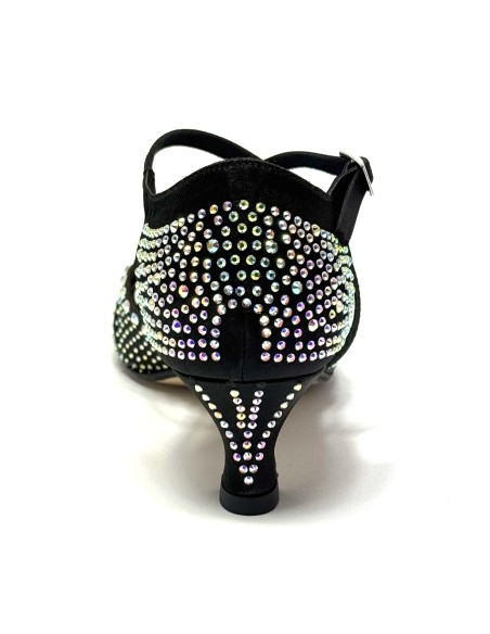 Scarpa da ballo donna latino americano caraibici salsa bachata ballo da sala tango raso nero strass suola cuoio tacco 50