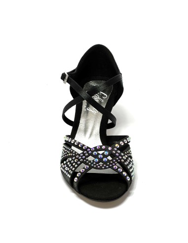 Scarpa da ballo donna latino americano caraibici salsa bachata ballo da sala tango raso nero strass suola cuoio tacco 50