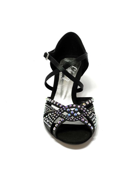 Scarpa da ballo donna latino americano caraibici salsa bachata ballo da sala tango raso nero strass suola cuoio tacco 50