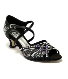 Scarpa da ballo donna latino americano caraibici salsa bachata ballo da sala tango raso nero strass suola cuoio tacco 50