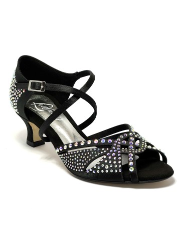 Scarpa da ballo donna latino americano caraibici salsa bachata ballo da sala tango raso nero strass suola cuoio tacco 50