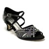 Scarpa da ballo donna latino americano caraibici salsa bachata ballo da sala tango raso nero strass suola cuoio tacco 50