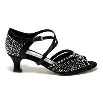 Scarpa da ballo donna latino americano caraibici salsa bachata ballo da sala tango raso nero strass suola cuoio tacco 50