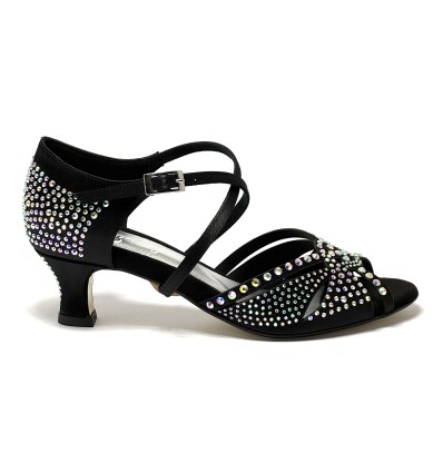 Scarpa da ballo donna latino americano caraibici salsa bachata ballo da sala tango raso nero strass suola cuoio tacco 50