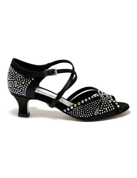 Scarpa da ballo donna latino americano caraibici salsa bachata ballo da sala tango raso nero strass suola cuoio tacco 50