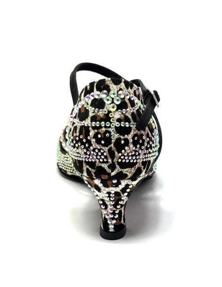 Scarpa da ballo donna latino americano caraibici salsa bachata ballo da sala tango raso leopardo bianco suola bufalo tacco 50