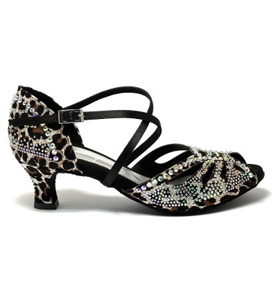 Scarpa da ballo donna latino americano caraibici salsa bachata ballo da sala tango raso leopardo bianco suola bufalo tacco 50