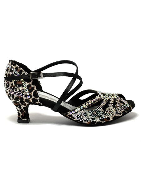 Scarpa da ballo donna latino americano caraibici salsa bachata ballo da sala tango raso leopardo bianco suola bufalo tacco 50