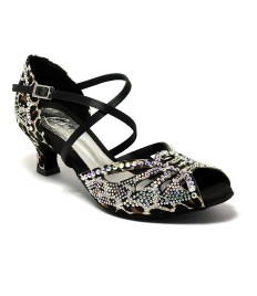 Scarpa da ballo donna latino americano caraibici salsa bachata ballo da sala tango raso leopardo bianco suola bufalo tacco 50